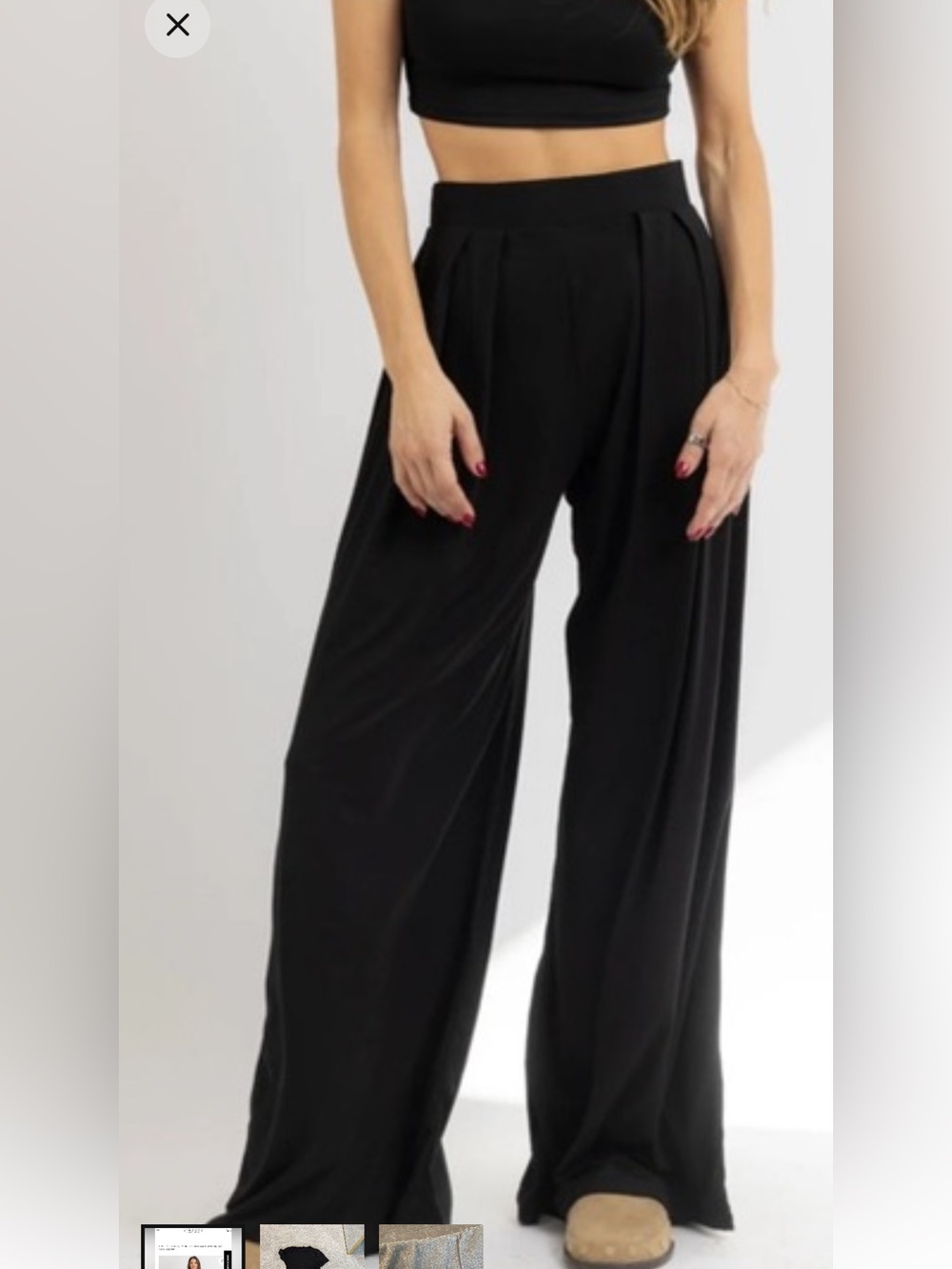 WinWin Black Wide-Leg Pleated Palazzo Pants